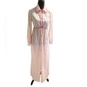 Vintage Light Pink Button-Up Nightdress with Contrast Trim Size Small